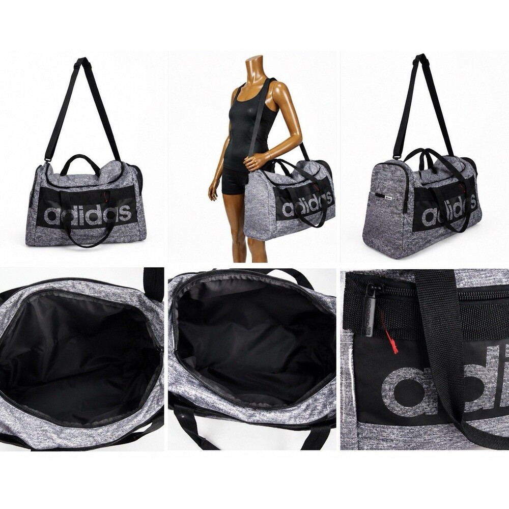 Adidas Defender Medium Black Gray Duffel Bag Logo Shoulder STrap Travel Sport